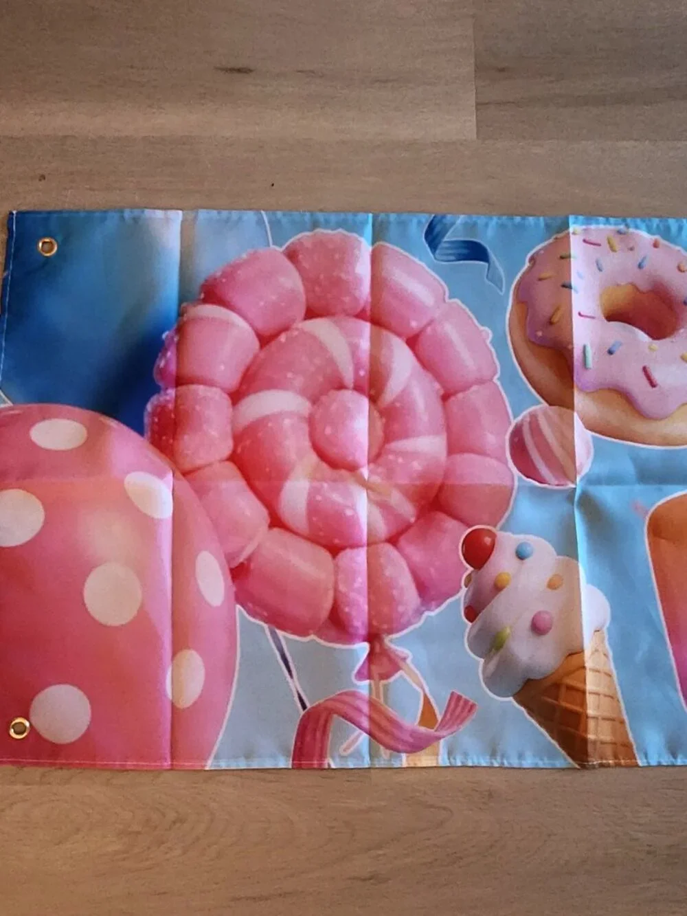 New: Happy Birthday Banner - Candy, Donut and Ice Cream themed. Metal grommets